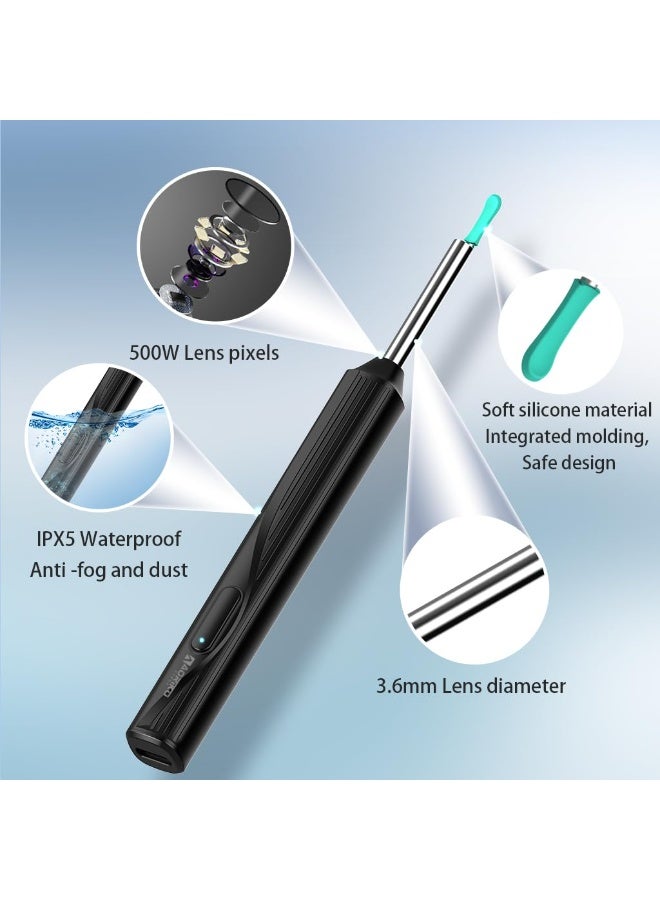 إتش بي إم واي طقم إزالة شمع الأذن – كاميرا عالية الدقة بقوة 2000 واط، مجهزة بأدوات إزالة شمع الأذن المتوافقة مع الكاميرا، منظف شمع الأذن المرئي مع كاميرا، مرآة أذن مزودة بإضاءة، مجموعة تنظيف الأذن تحتوي على 8 مكاشط أذن و6 ملاقط أذن + منظف شمع لاسلكي متوافق مع هواتف iOS وAndroid، سائل تنظيف قناة الأذن مصمم خصيصًا لأجهزة iOS وAndroid. - Image 4